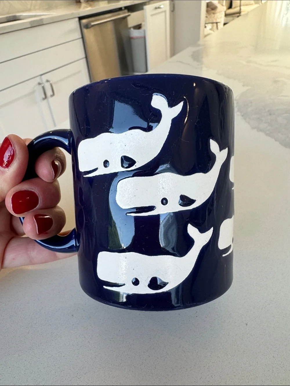 Vintage Waechtersbach W Germany Whales Mug Cobalt Blue White nautical